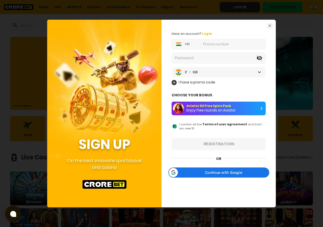 CroreBet account registration login